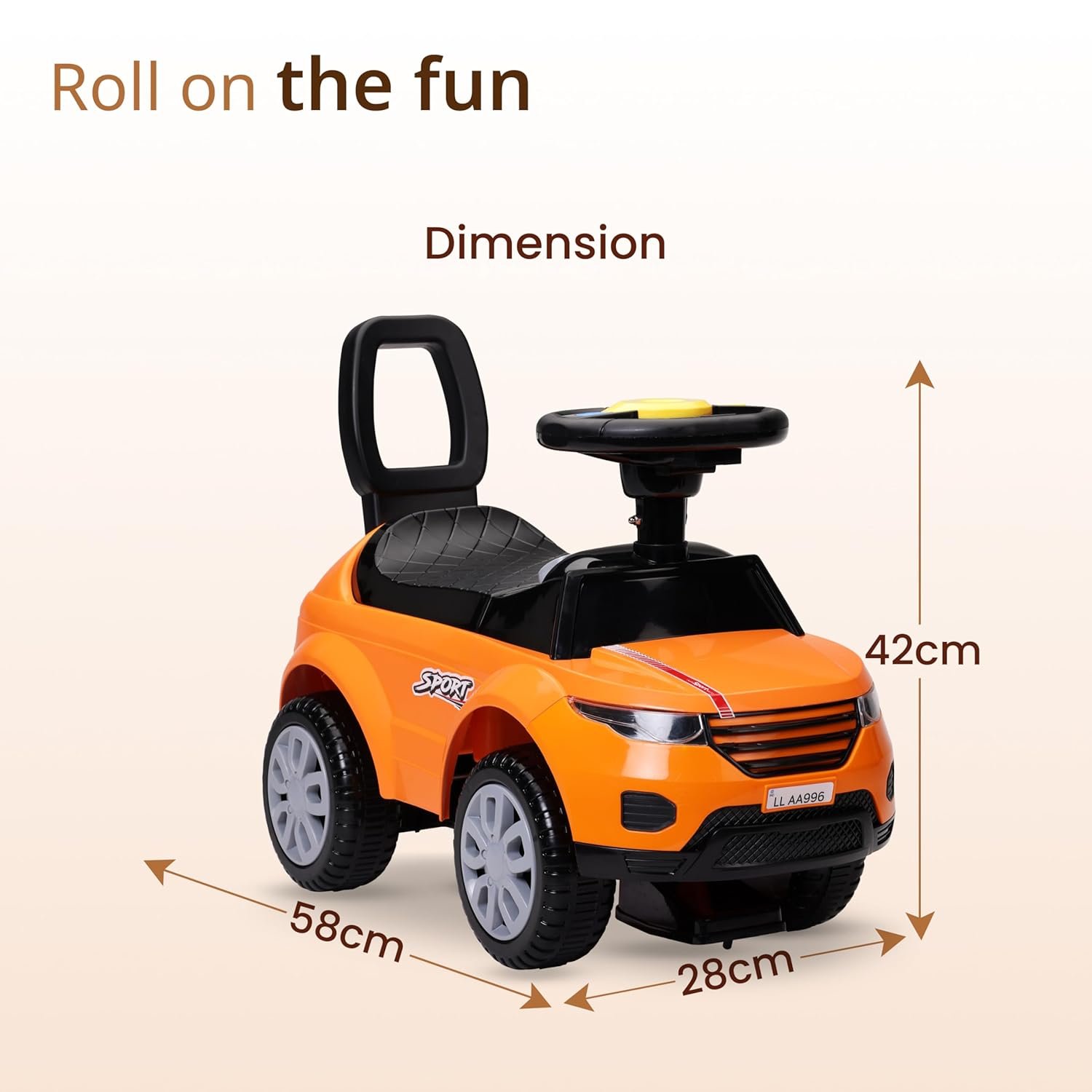 LuvLap Starlight Ride on & Car for Kids with Music & Horn Steering, Push Car for Baby with Backrest, Safety Guard, Under Seat Storage & Big Wheels, Ride on for Kids 1 to 3 Years Upto 25 Kgs (Orange) - Image 2