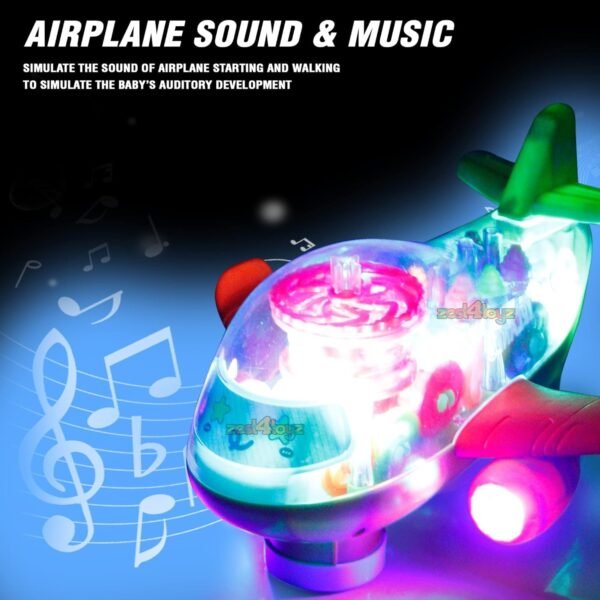 Zest 4 Toyz Gear Toys Kids Transparent Airplane Musical Sound Toy with Lights Bump and Go Toys for Boys Girls (Pack of 1) - Image 4