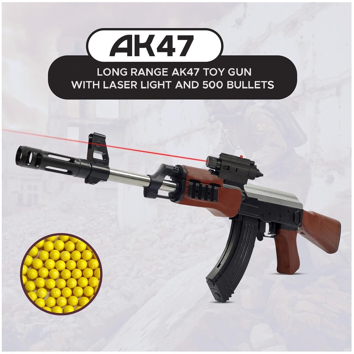 NHR AK47 Toy Gun with Laser Light with 500 Bullets 24-inch Long Shooting Gun for Kids 8+ Years - Image 4