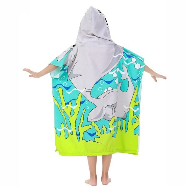 Hooded Poncho Towel for Kids | Double Side Terry | Printed Cape Towels for Kids (Sharky)