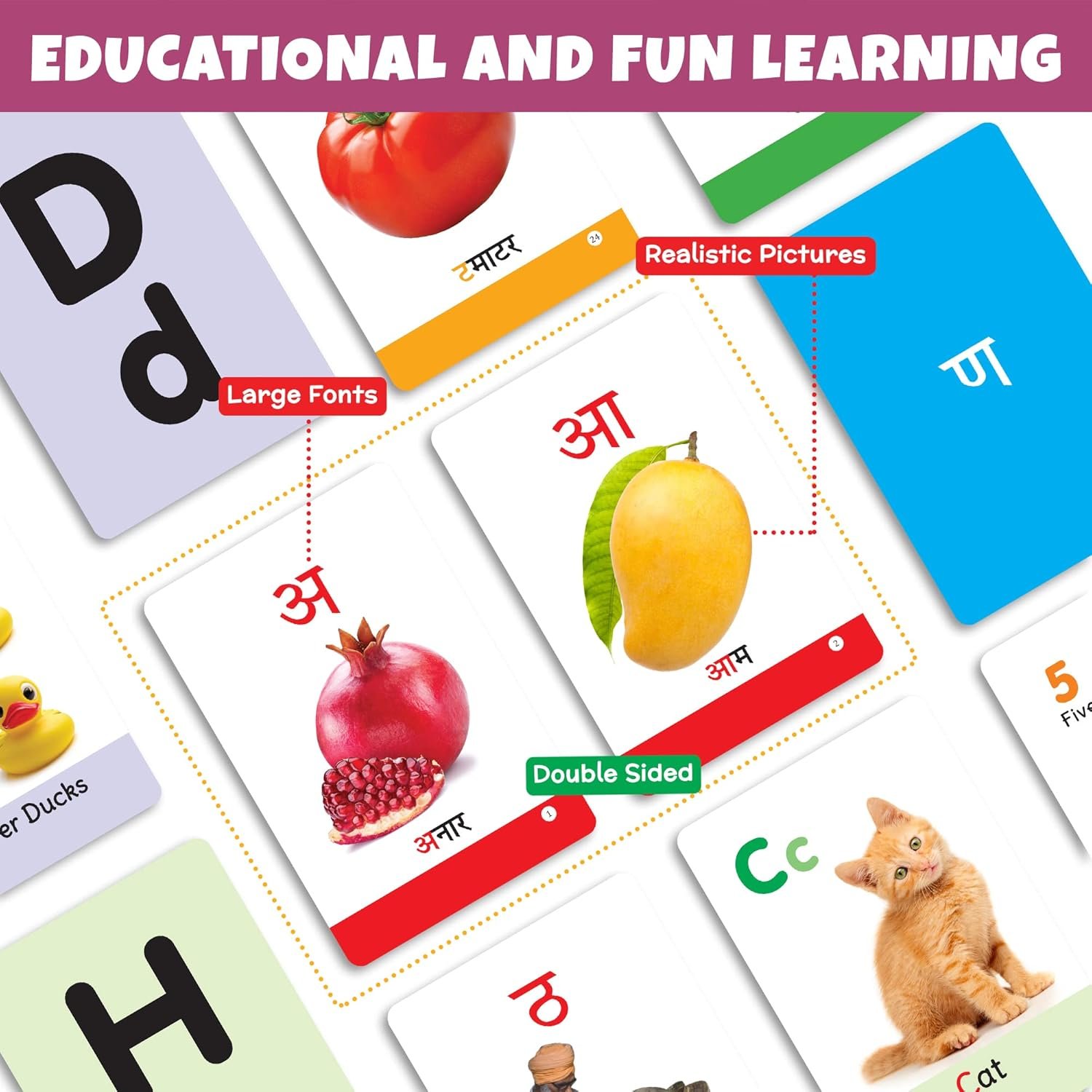 My First Flash Cards for Kids (Combo of 3): Alphabets, Numbers, Hindi Varnamala | 108 Cards for Preschoolers & Toddlers 2-6 Years | Learning Guide & Activities Included - Image 6