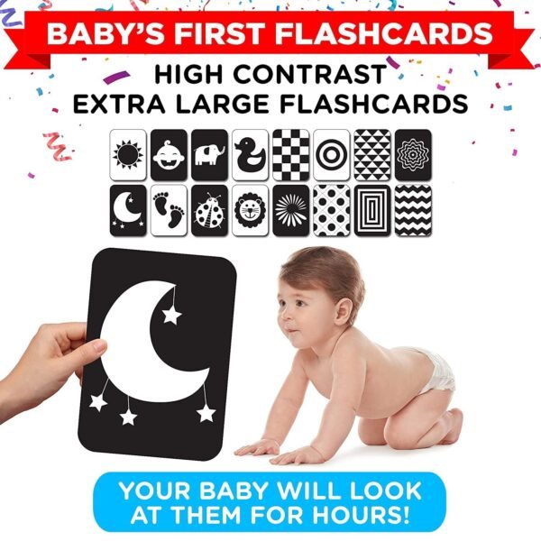 Einstein Box Gift Set for Babies and Newborns ages 0-3-6-9-12 Months | High Contrast Flash Cards for Visual Stimulation & Sensory Development | Gift Set of Rattles and High Contrast Book & Flash Cards - Image 5