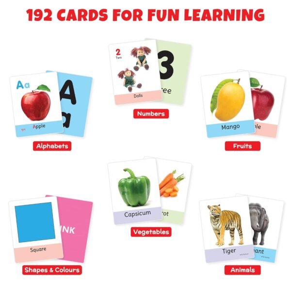 Flash Cards for Kids Set of 6-192 Cards, 2-6 Years Alphabets, Numbers,Shape,Colour,Fruit,Vegetables, Animals, Laminated Picture Cards, Fun Early Learning Toy for Preschoolers & Toddlers - Image 3