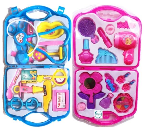 Combo Of Doctor Set And Beauty Set Toy For Kids- Multi Color