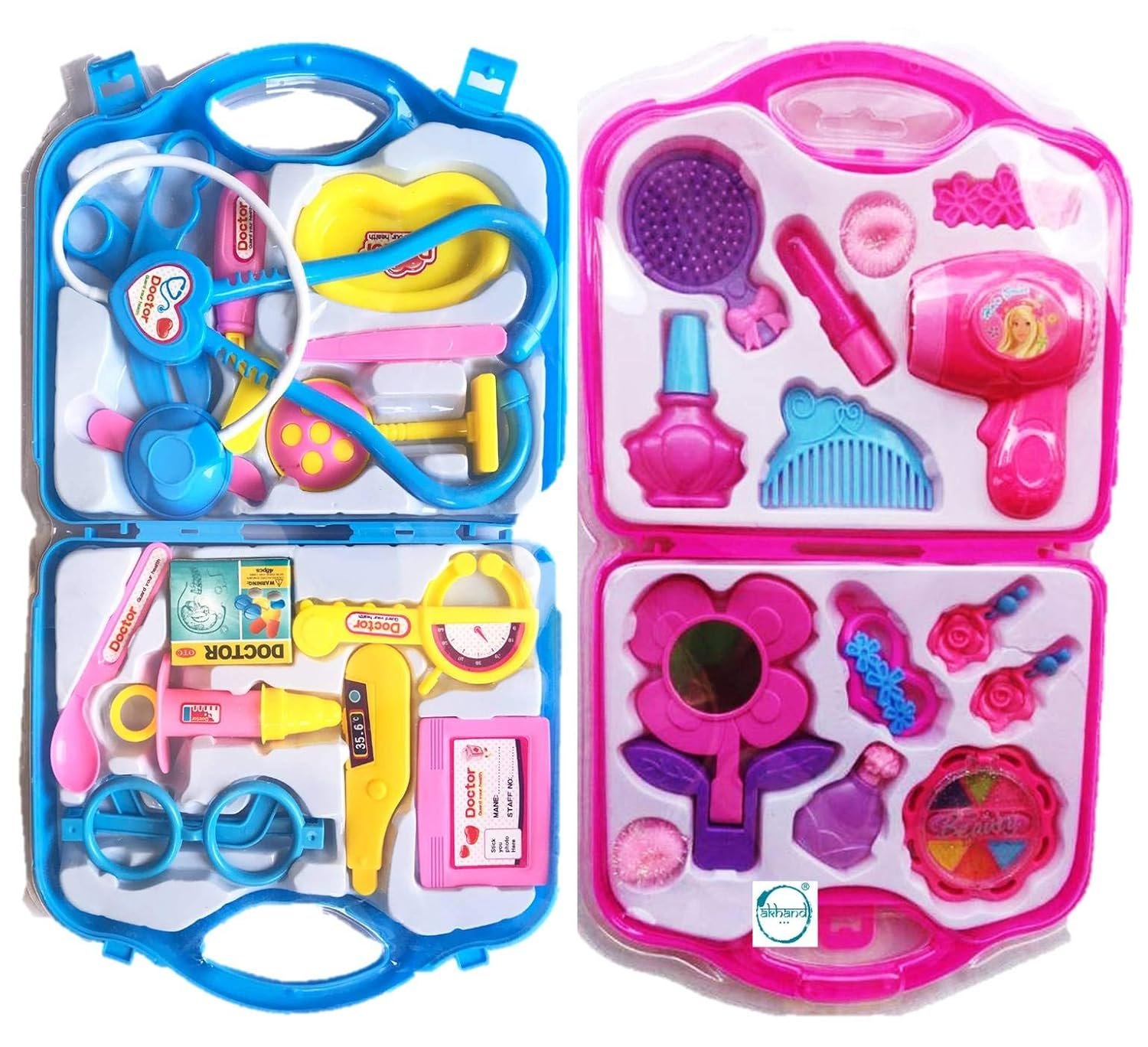 Combo Of Doctor Set And Beauty Set Toy For Kids- Multi Color