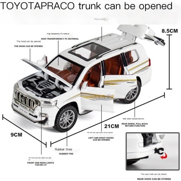 Compatible for 1:24 Toyota Prado Toy Car Model, Diecast Collectible Pull Back Model Car with Sound and Light, Toy Gift Vehicles for Adults Kids Boys Girls?Black? - Image 2