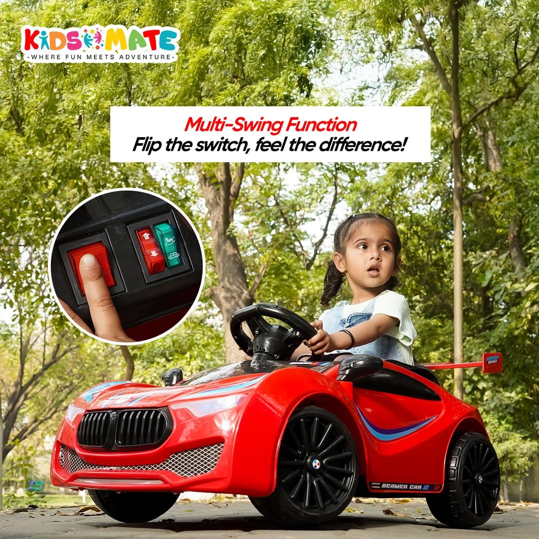 Kidsmate Beamer Electric Car for Kids Aged 1-3 Years | Battery Car for Kids with 6V Rechargeable Battery, Remote Control, Swing Function, Bluetooth Music Player & LED Lights | Up to 25 kg Capacity - Image 6