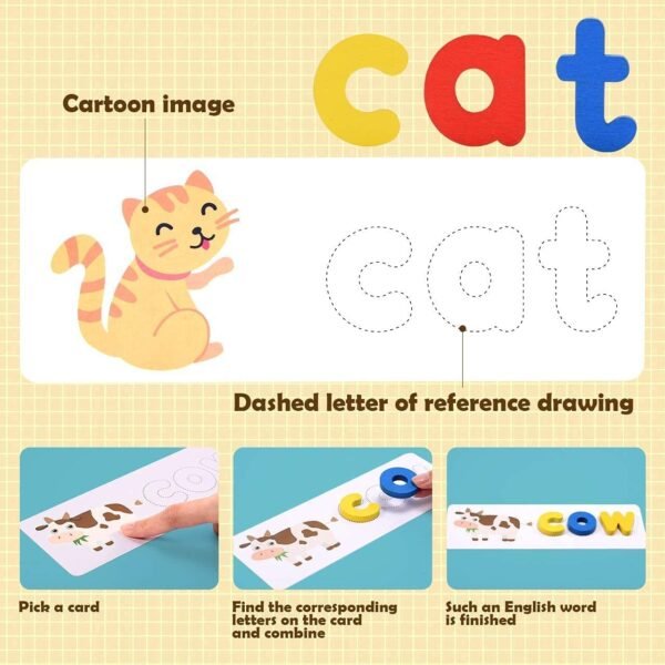 Spelling Games Word Matching Letter Puzzles Toddler Toys Montessori ABC Alphabet Learning Educational Puzzle Gift for Preschool Boys Girls Kids Age 3-5 Years Old (Multicolor) - Image 3