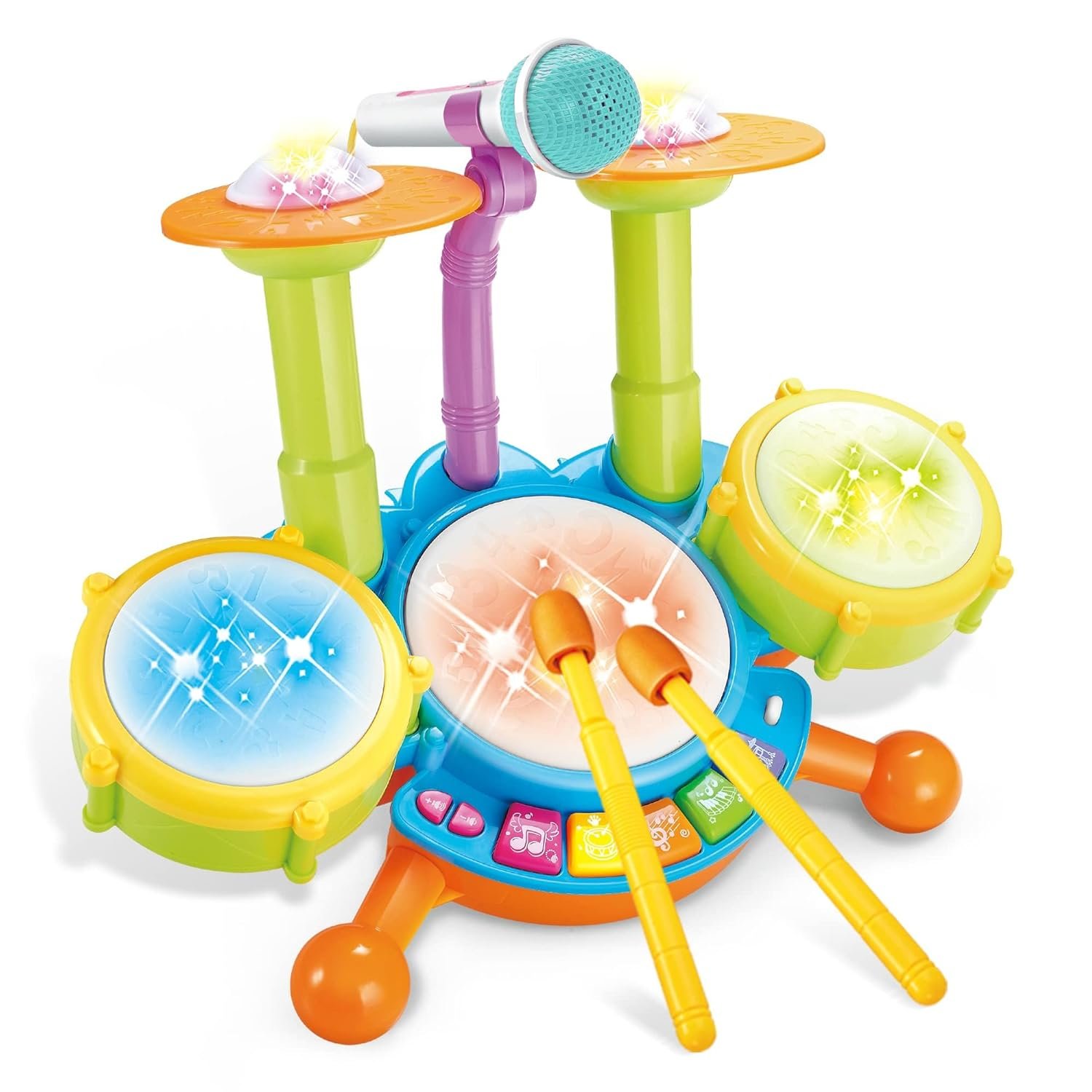 Kids Drum Kit, Toddler Drum Kit 1-3 with 2 Drumsticks, Flash Light and Adjustable Microphone, Birthday Gifts for Boys Girls 1-6 Years Old