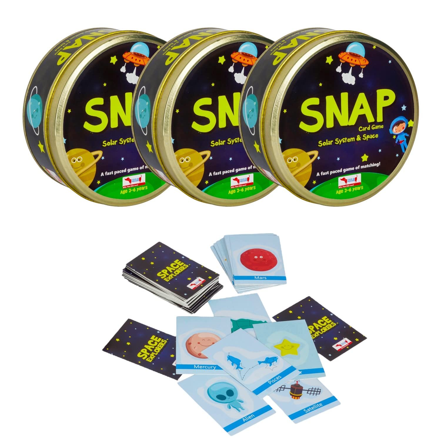 CocoMoco Kids Solar System Snap Flash Card Educational Game for Kids, STEM Toy for Boys and Girls, Ages 2-6 Year (Pack of 3)