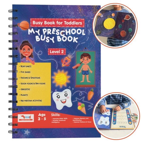 CocoMoco Kids My Preschool Busy Book For Toddlers Level 2 With Body Parts,Planets,Opposites,Emotions | Quiet Book For Kids Learning Toys For 3-5 Year Olds | Montessori Learning (Pack Of 5),Multicolor - Image 3