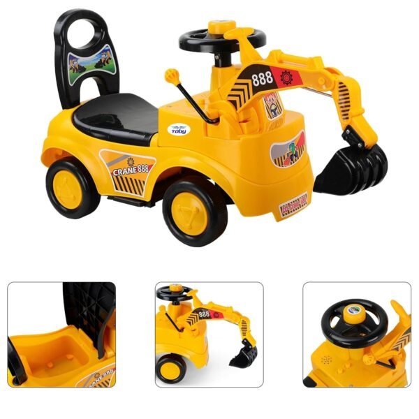 MLU Kids Ride On Crane Push Car, Comfortable Seat with Backrest, Elegant Design, Ride On Construction Excavator for 1-5 Years (Yellow) - Image 3
