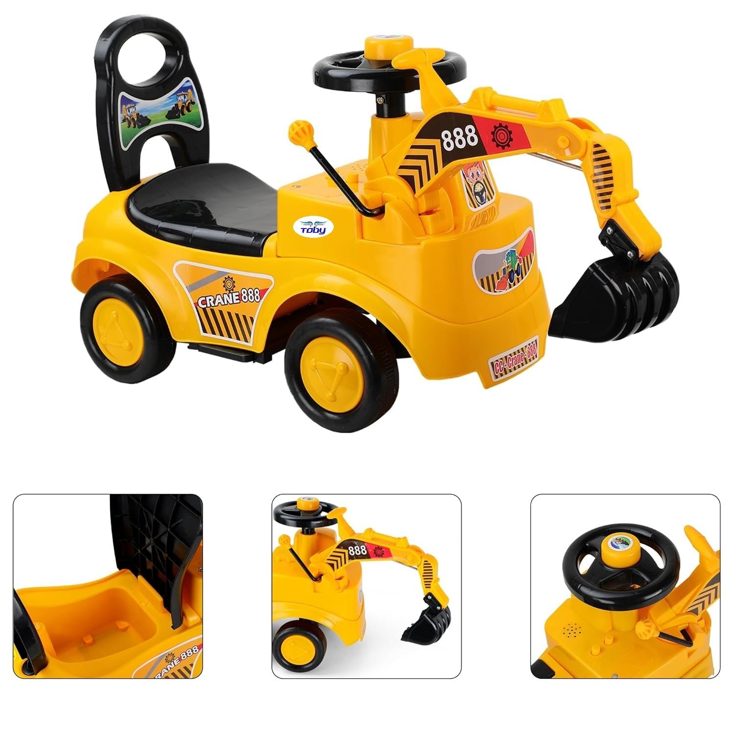 MLU Kids Ride On Crane Push Car, Comfortable Seat with Backrest, Elegant Design, Ride On Construction Excavator for 1-5 Years (Yellow) - Image 3