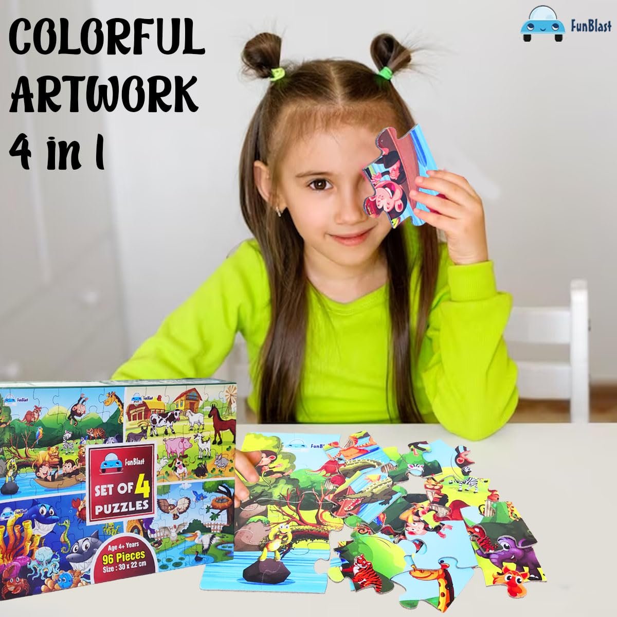 FunBlast Kids Puzzles, Animal and Birds Jigsaw for Ages 3-5 Years, Set of 4-96 Pcs (Multicolor, Size 30X22 CM) - Image 2