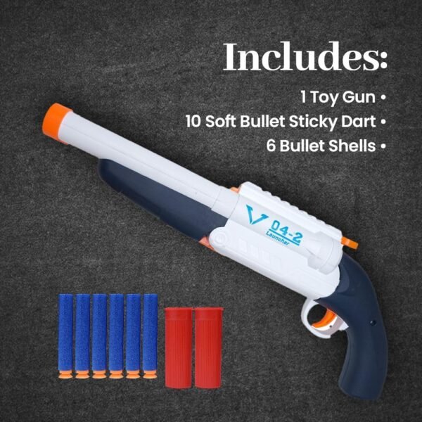 Toy Cloud Super Blast Double Barreled Gun, Soft Blaster Manual Bullet Shooting Gun Toy with 6 Bullet Shells & 10 Soft Foam Darts Bullets - Image 5
