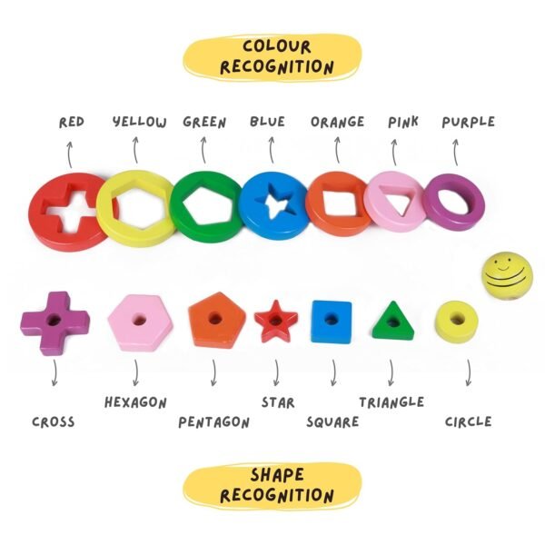 SMARTBEE Wooden Advanced Shape Rainbow Stacker | Color and Shape Sorter Toy for Kids Age 2-4 | Learning Toy & Gift for Children - Image 5