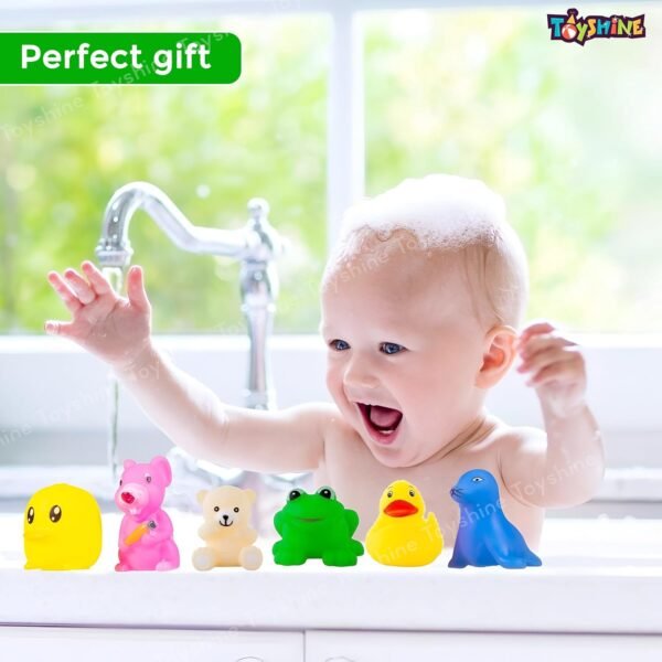 Toyshine 12 Pc Floating Non Toxic BPA Free Animal Bath Toys Chu Chu Sound Swimming Pool Shower Squeezy Toys for 1 2 3 4 Year Old Boys Girls Kids - Image 5