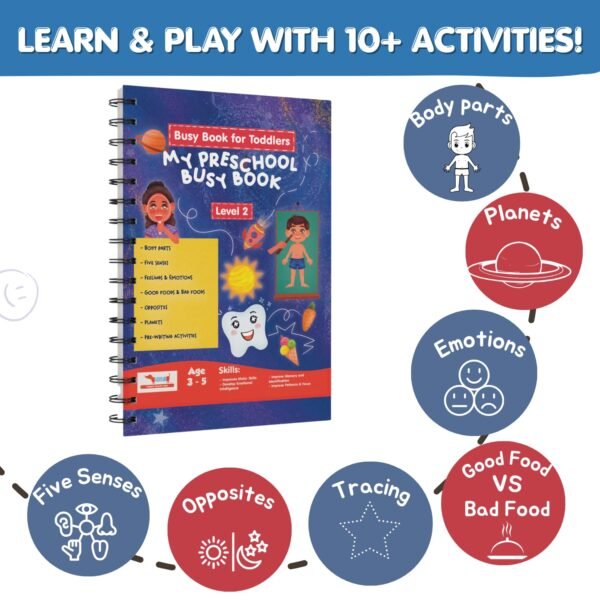 CocoMoco Kids Combo Pack of Montessori Busy Books for Toddlers Level 1 and 2 - Quiet Book for Kids, Learning Toys for 2-5 Year Olds, Preschool Birthday Return Gift for Kids - Image 3
