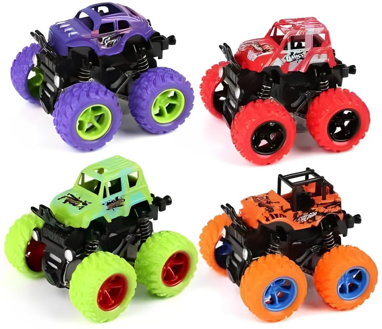 Graphene Monster Trucks (Pack of 4), Friction Powered Monster Car Toys for Boys 3-7 Years Old, Durable High-Density Alloy and Non-Toxic Plastic, Non-Slip Tires for Educational Play(Pack of 4)