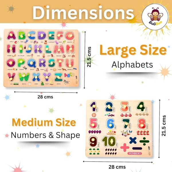 Bugbee Wooden Educational Toys for 2+ Year Old Boys & Girls | Montessori Learning Peg Board for Kids | Alphabet, Number & Shape Puzzle for Toddlers | Early Learning Toys for 2-5 Year Old - Image 2