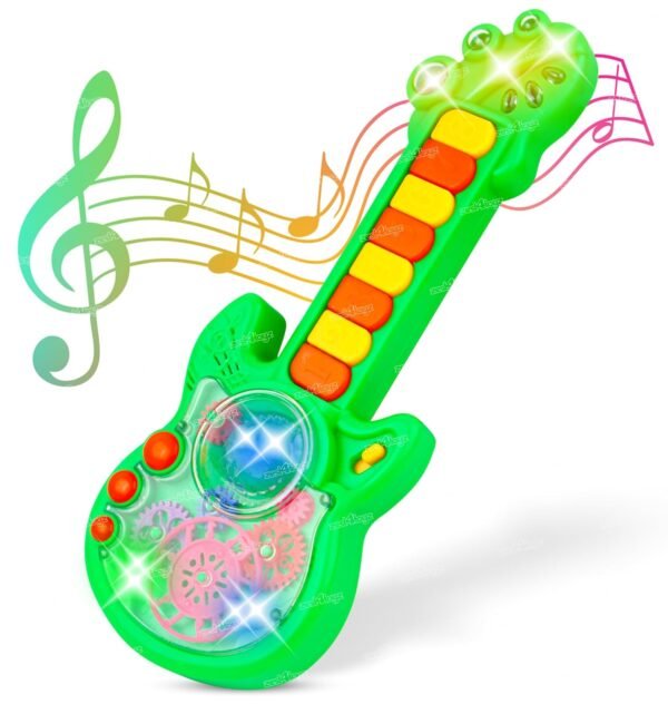 Zest 4 Toyz Musical Guitar Toy for Kids with 8 Colorful Keys Flashing Lights Rotating Gears Shoulder Strap Educational Sound Learning Toy for Boys and Girls Ages 3+ (Green)