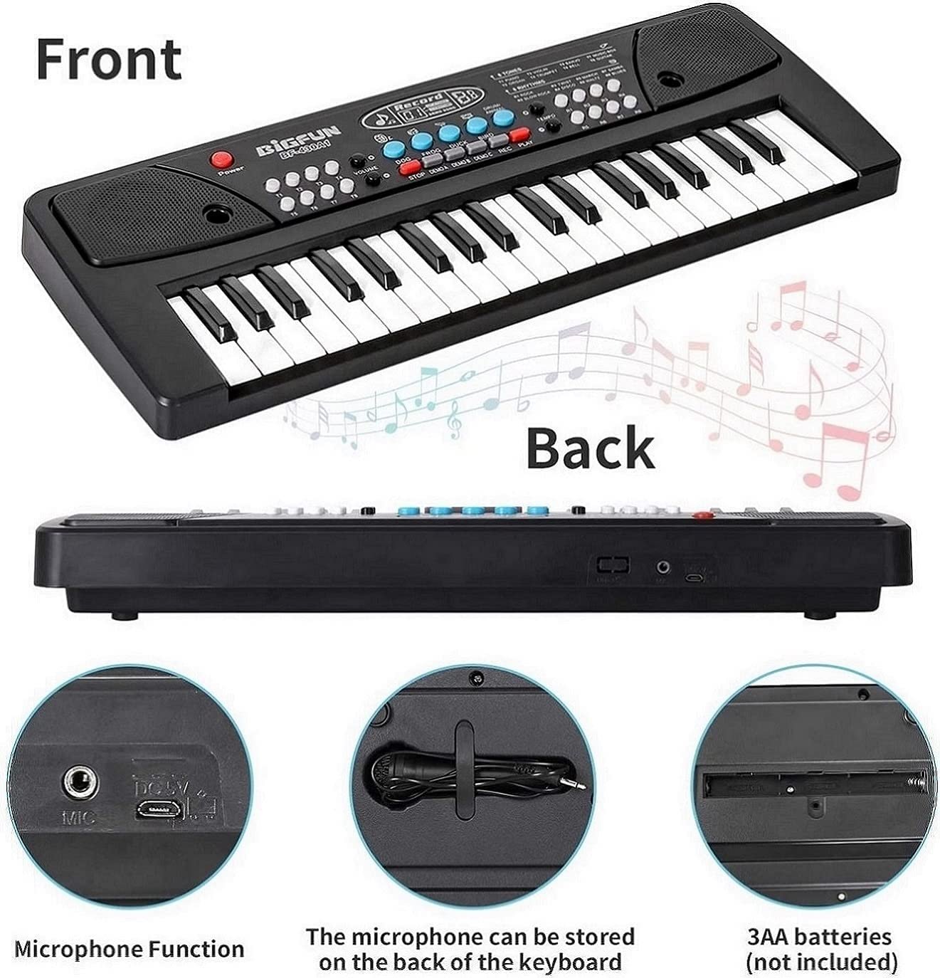 Kids Piano with Mic (1 Year Warranty) 37 Keys 8 Rhythms 8 Tones 6 Demos Portable Electronic Keyboard Toy Beginners Educational Songs Recording Musical Toys Age 2 3 4 5 Years Boys Girls - Image 3