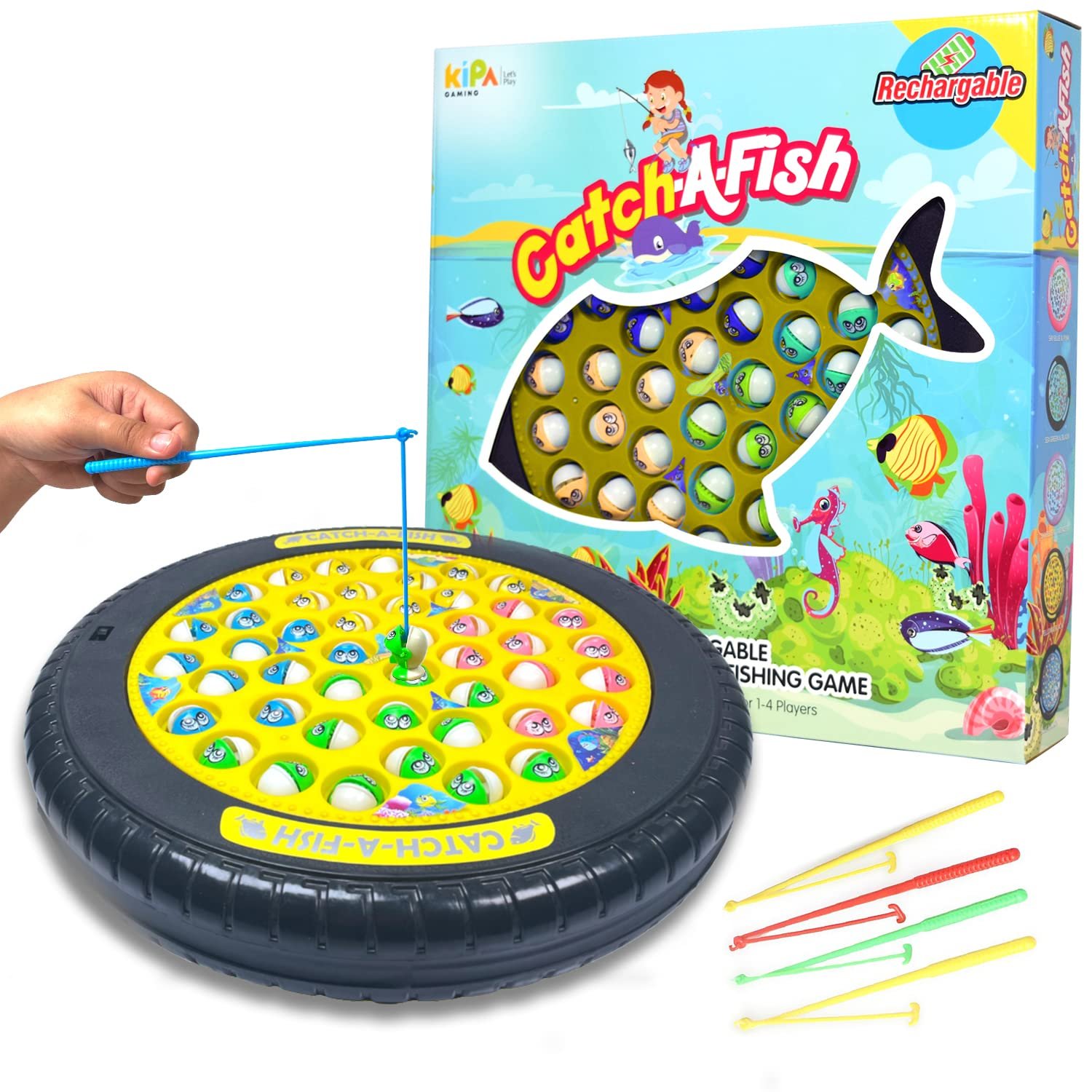 KIPA GAMING KIPA Rechargeable Fish Catching Game Set - 45 Vibrant Fish and 2 Catching Sticks - Interactive and Educational Toy for Kids Age 3+