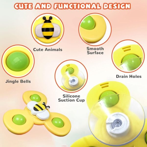 Suction Cup Spinner Toys for 1 2 Year Old Boy & Girl | Spinning Tops Toddler Toys | 1 2 Year Old Boy Birthday Gift for Infant | Sensory Baby Bath Toys (Pack of 3) - Image 4
