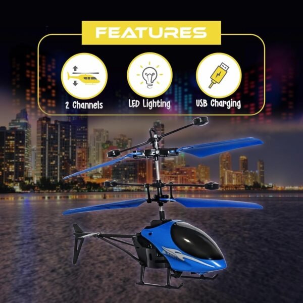Toyshine Remote Control 2 Channel Helicopter inbuilt with Hand Sensor USB Charging Tornado Infrared Induction 3D Lights Toy for Kids 8+Years (Blue) - Image 4