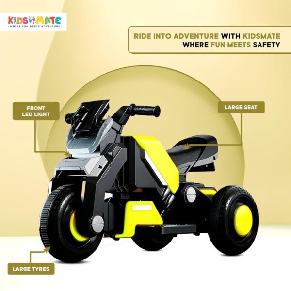 Kidsmate Hyrider 6V Electric Kids Bike with Rechargeable 6.5 Ah Battery Inbuilt Imported Motor Drive | Music Player, Front LED Light & Foot Accelerator Pedal Bike for Ages 1-4 Years - Image 3
