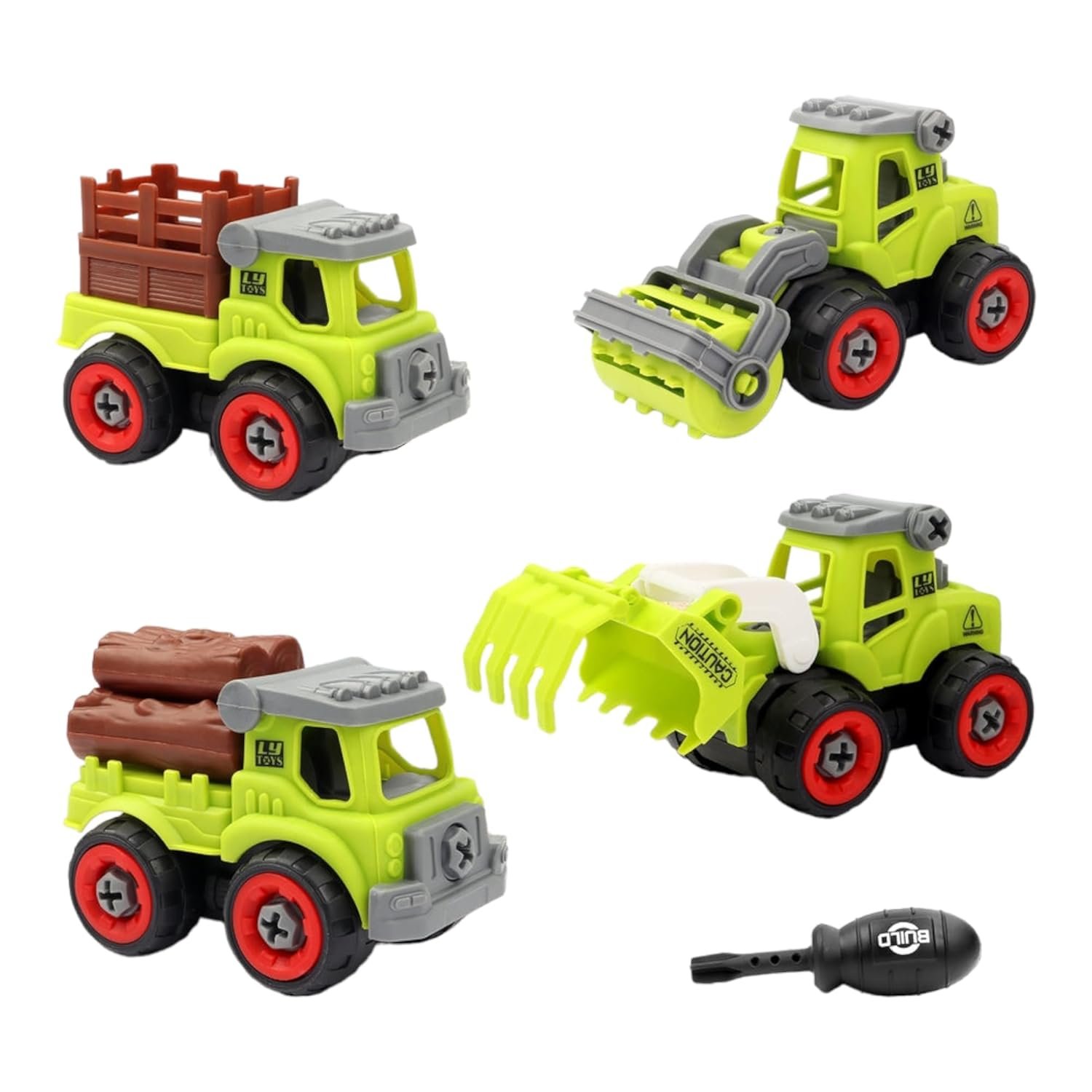 Food Transport Foldable Vehicles Car Toy Pack Of 4 With 1 Screwdriver Tools,Kids Stem Toys Including 1 Scooter,1 Truck,1 Rickshaw,And 1 Van For Toddlers Boys 2-6 Year Old,Multicolor - Image 2
