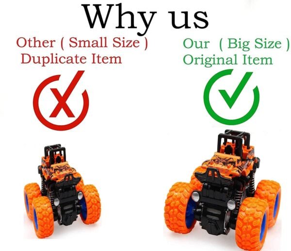 Big Size Monster Truck Friction Powered Cars Toys, 360 Degree Stunt 4wd Cars Push go Truck for Toddlers Kids Gift (Pack of 2 Car) (Multi-Color) - Image 6