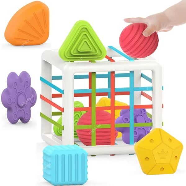 Shape Sorter Baby Toys for Kids, Montessori Sensory Learning Activity Cube Shapes Blocks Toys for 1-3 Year Old Boy and Girl, Birthday Gifts for Toddler (6 Pcs Blocks)