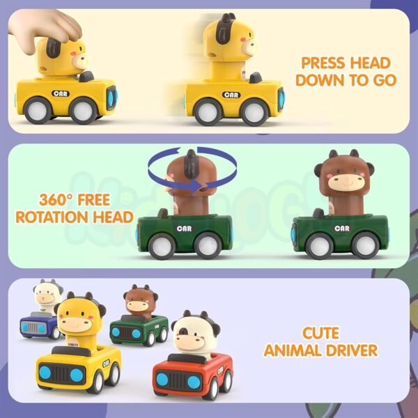Kidology Press & Go Friction-Powered Cars for Toddlers – Animal Mini Racing Car, Push & Go Vehicle for Early Learning, Fun Toy for 0-3 Years Babies & Kids - Pack of 1 (Random Character) - Image 4