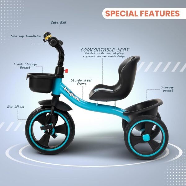 Baybee TRIGx Baby Tricycle for Kids | Smart Balanced Baby Trikes with Comfort Seat, Front & Back Storage Baskets & Eva Wheels | Children Bicycle for Kid | Kids Cycle for 2-5 Years Boy Girl (Blue) - Image 4