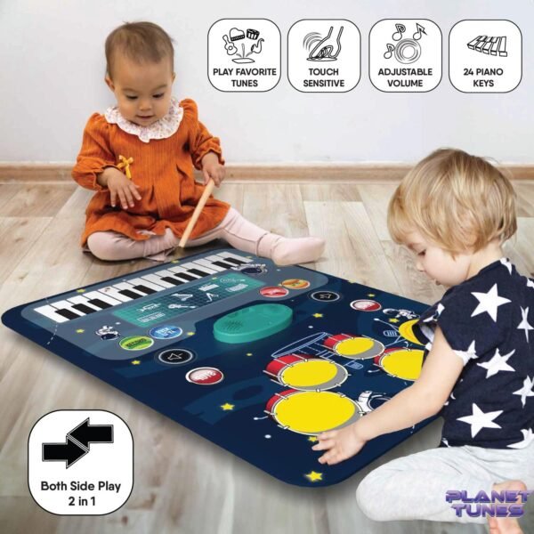 2-in-1 Musical Jam Playmat for Kids | Piano Keyboard with Drum Set, Music Recording & Playback | Portable Battery-Powered Sound Mat with Volume Control | Educational Gift for Kids Ages 3+ - Image 6