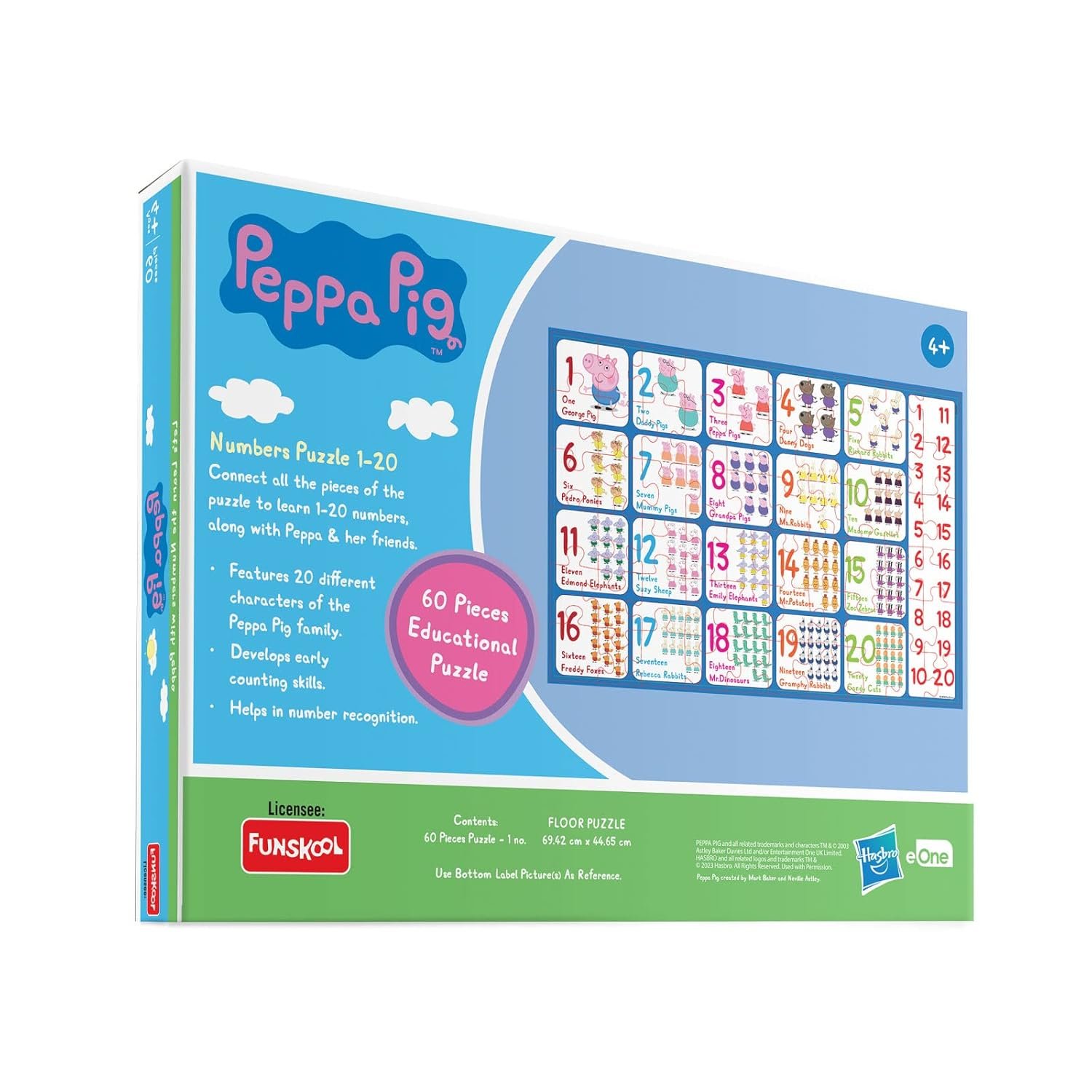 Funskool-Peppa Numbers Puzzle 1-20,Educational,60 Pieces,Puzzle,for 4 Year Old Kids and Above,Toy - Image 3