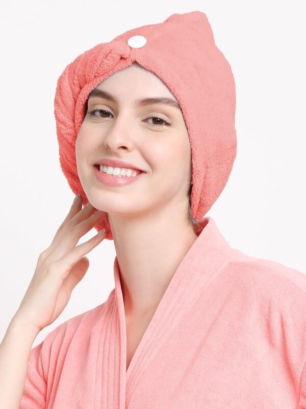 Cortina Microfiber Hair Towel Cap, Soft Absorbent Quick Drying Cap for Curly Thick Hair, Wrap Cap for Women Girls-Pack of 2, Blue-Pink - Image 3