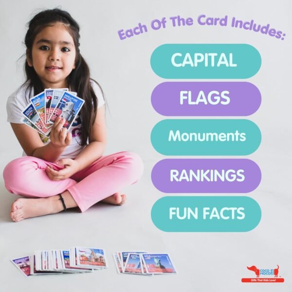 CocoMoco Kids Country Trump Card Game for Kids - Indoor Games for 6, 8+, 10 to 12 Years Boys Girls, Card Game for 7 to 10 Years, Geography Educational Toy Birthday Return Gift for Kids - Image 3