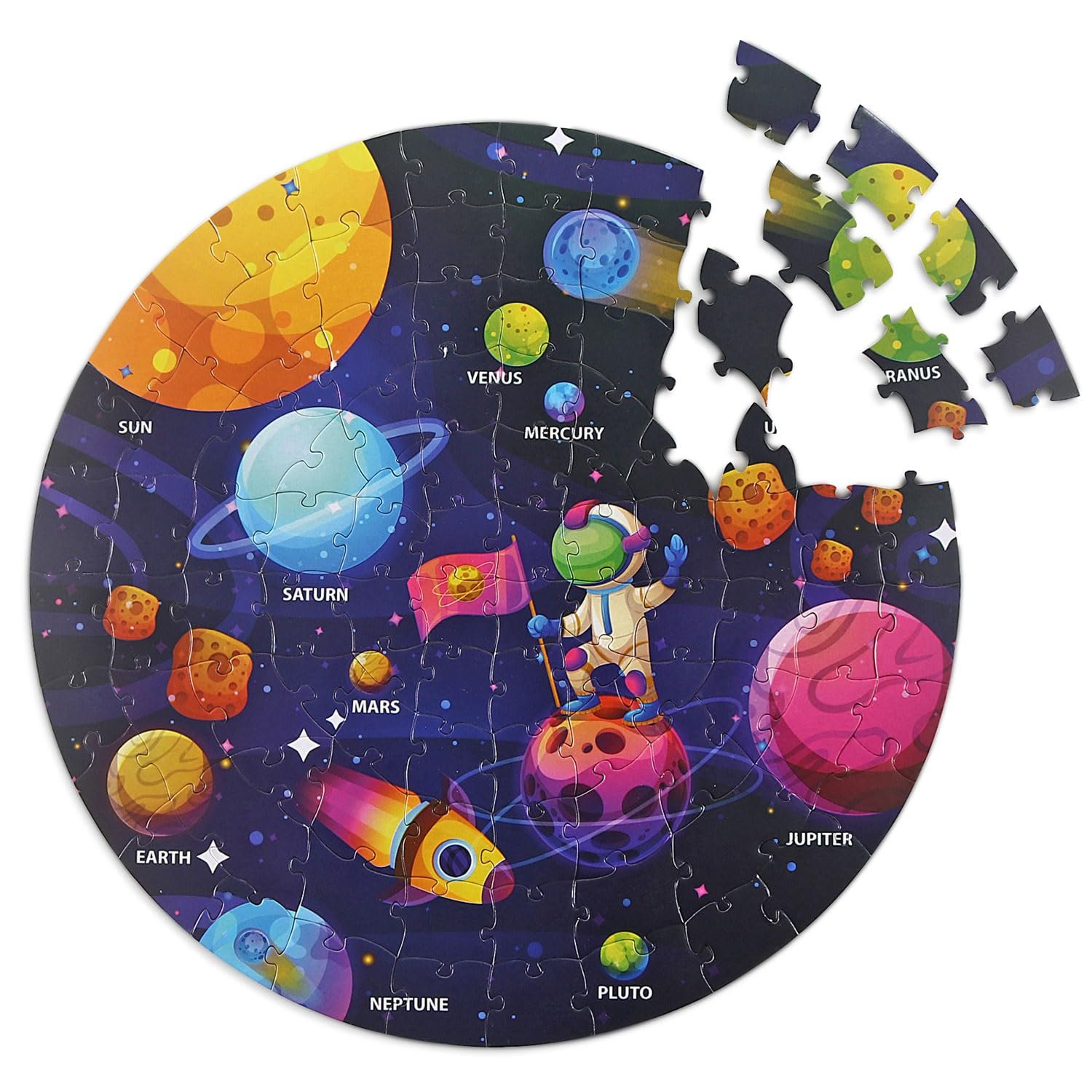 Play Nation Premium Space Themed Jigsaw Puzzle for kids, 100 pcs with 14 Flash Cards, kids puzzle for 2-5 years, Fun Learning & Educational Toy and Games for Focus, Memory, Mental Boost, BIS Certified - Image 3