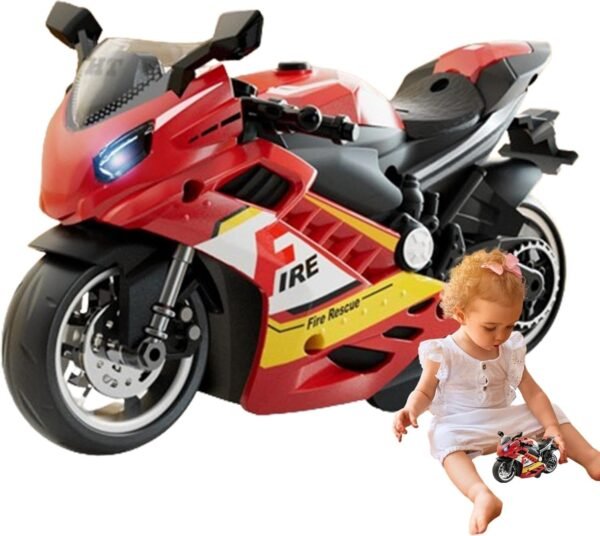 Police Motorcycle Toy - Pull Back Motorcycle Toys, Tiny Gift with Music Lighting, Latte Motorcycles Toy for Kids Boys Age 3-8 Year Old [Multicolor] (Sport Bike-RED) - Image 6