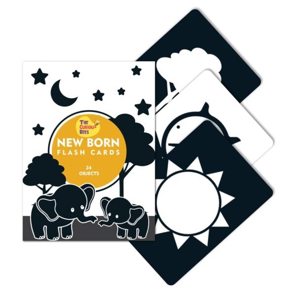 High Contrast Flash Cards for Infant New Born Children | Black & White | 24 Objects | Visual Stimulation and Sensory Development for Infants