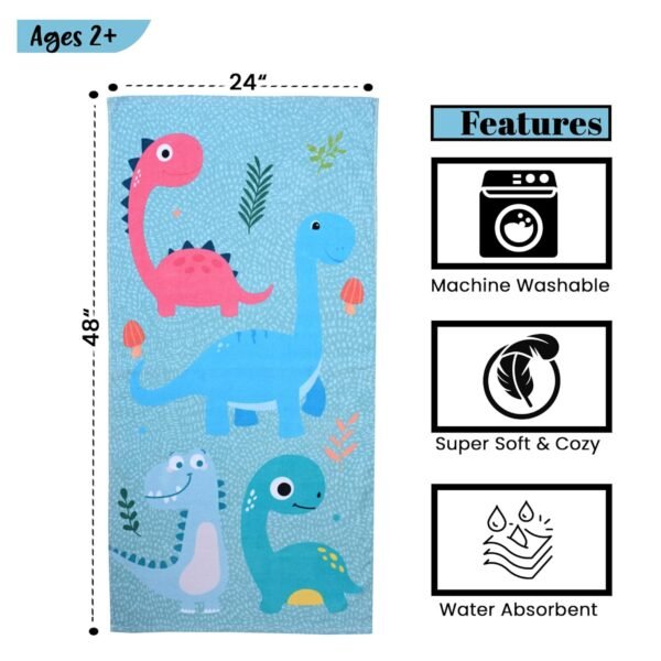 Premium Soft & Absorbent 100% Cotton Kids Bath Towel | 380 GSM |Large, Quick Dry, Strong | Versatile for Bath, Pool, and Beach (Dinosaur) - Image 2