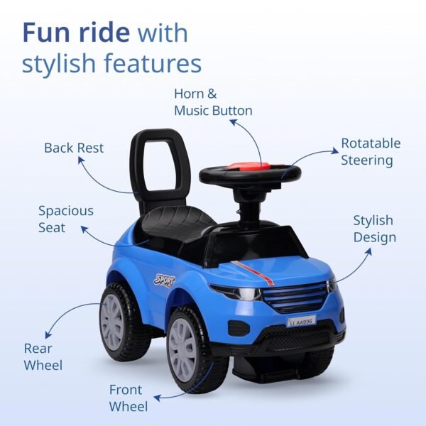 LuvLap Starlight Ride on & Car for Kids with Music & Horn Steering, Push Car for Baby with Backrest, Safety Guard, Under Seat Storage & Big Wheels, Ride on for Kids 1 to 3 Years Upto 25 Kgs (Blue) - Image 3