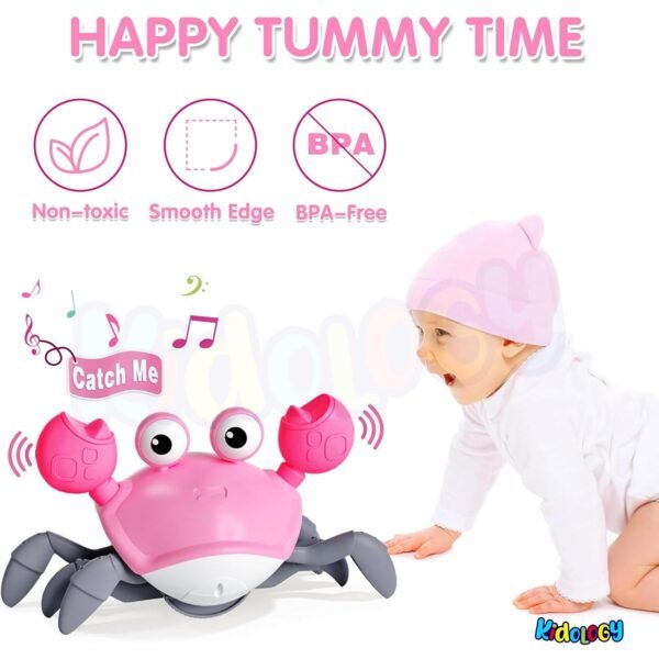 Kidology Crawling Crab Baby Musical Kids Toy with Led Lights & Rechargeable Battery|Interactive Early Learning and Entertainment Toys for Kids Toddlers & Infants|Tummy Time Dancing Toys,Pink - Image 4