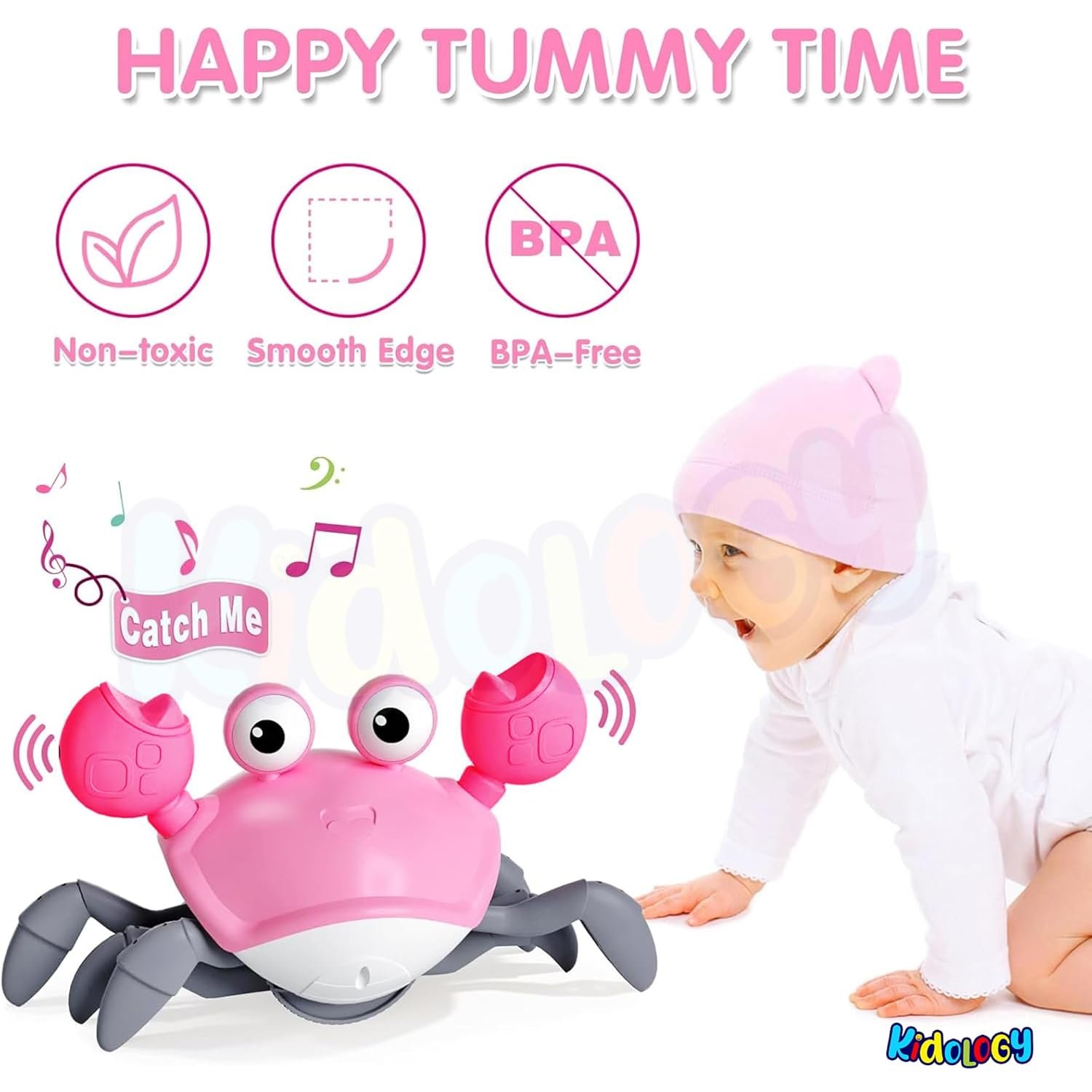 Kidology Crawling Crab Baby Musical Kids Toy with Led Lights & Rechargeable Battery|Interactive Early Learning and Entertainment Toys for Kids Toddlers & Infants|Tummy Time Dancing Toys,Pink - Image 4
