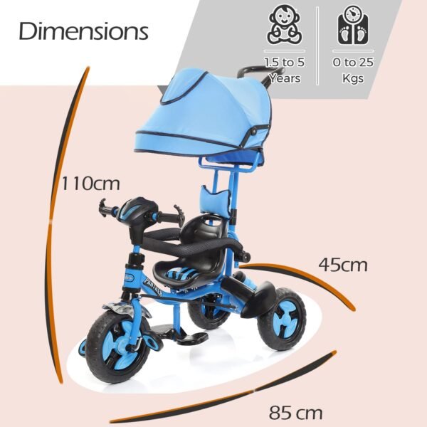 Fun Ride Kids Tricycle Panther 3 in 1 Plug and Play Musical Trike - Parental Control Handle for 1.5 to 5 Years with Safety Handle for Boys and Girls - (Weight - Upto 25 Kg) Blue - Image 2