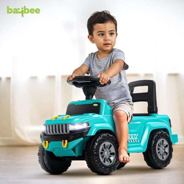 Baybee Speedy Ride on Baby Car for Kids | Ride on Toys Car with Music & LED Light | Portable Push Ride on Jeep with Backrest & Storage Basket | Kids Car to Drive 1-3 Years Boys Girls (Green) - Image 2