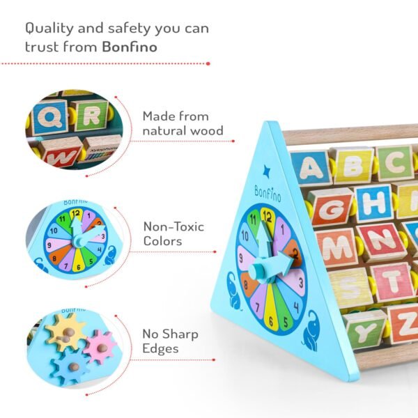 Wooden 5 in 1 Educational Activity Triangle Toy for Kids|Abacus, Alphabets, Writing, Motor Skills| Montessori Learning & Education Toys for Toddlers| STEM Toys for 2+ Y Kids|Best Birthday Gift - Image 6