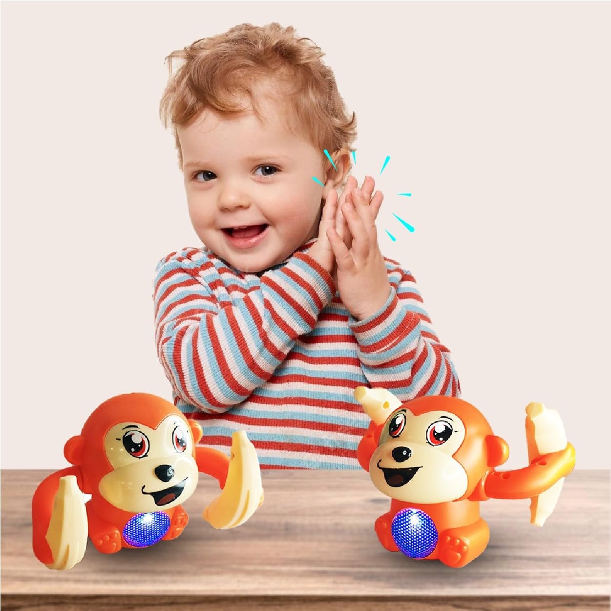 Dancing Monkey|Voice & Touch Sensor with Musical Light & Sound Effect|AAA Battery Operated|Birthday Gift|Spinning & Rolling Doll Tumble Toy for Kids 1 Year +|Made in Indiaorange - Image 3